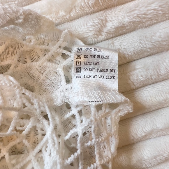 #A284 N BY NANCY Romantic White Puff Sleeve Crochet Lace Dress NWT L - Picture 6 of 8